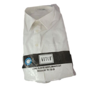 Ketch Long Sleeve Gentleman's Cut Regular 16 32-33 White Button Up Collard